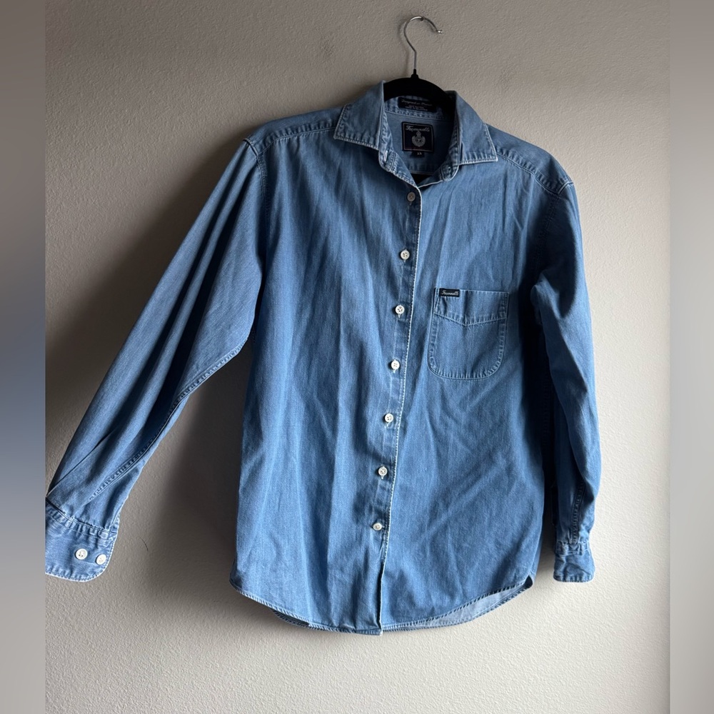 Façonnable Vintage Blue 100% Cotton Chambray Button Down Mens Shirt XS - Picture 1 of 3